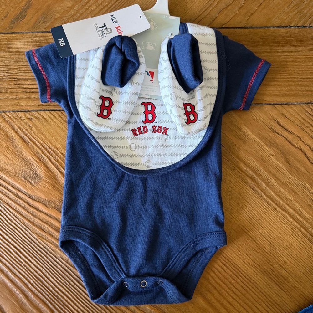 MLB Red Sox Navy Infant Onesie with Bib and Booties
